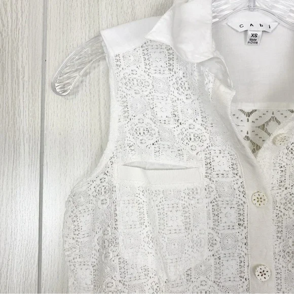 Cabi | White Button Down Lace Sleeveless Cluny Blouse Size XS - Picture 9 of 14